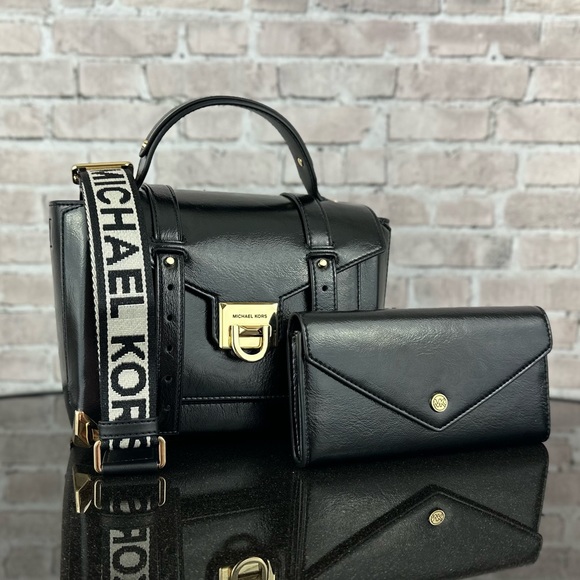 Michael Kors Handbags - MICHAEL KORS MANHATTAN MEDIUM SATCHEL CROSSBODY SHOULDER BAG WALLET SET Metalic